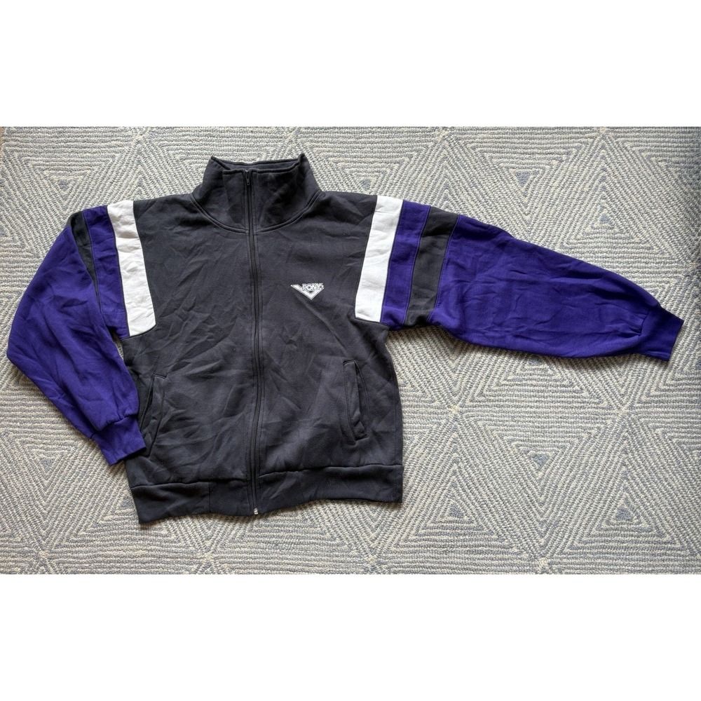 Vintage Retro Pony Full Zip Acrylic‎ Jacket - Gray/White/Purple - Medium